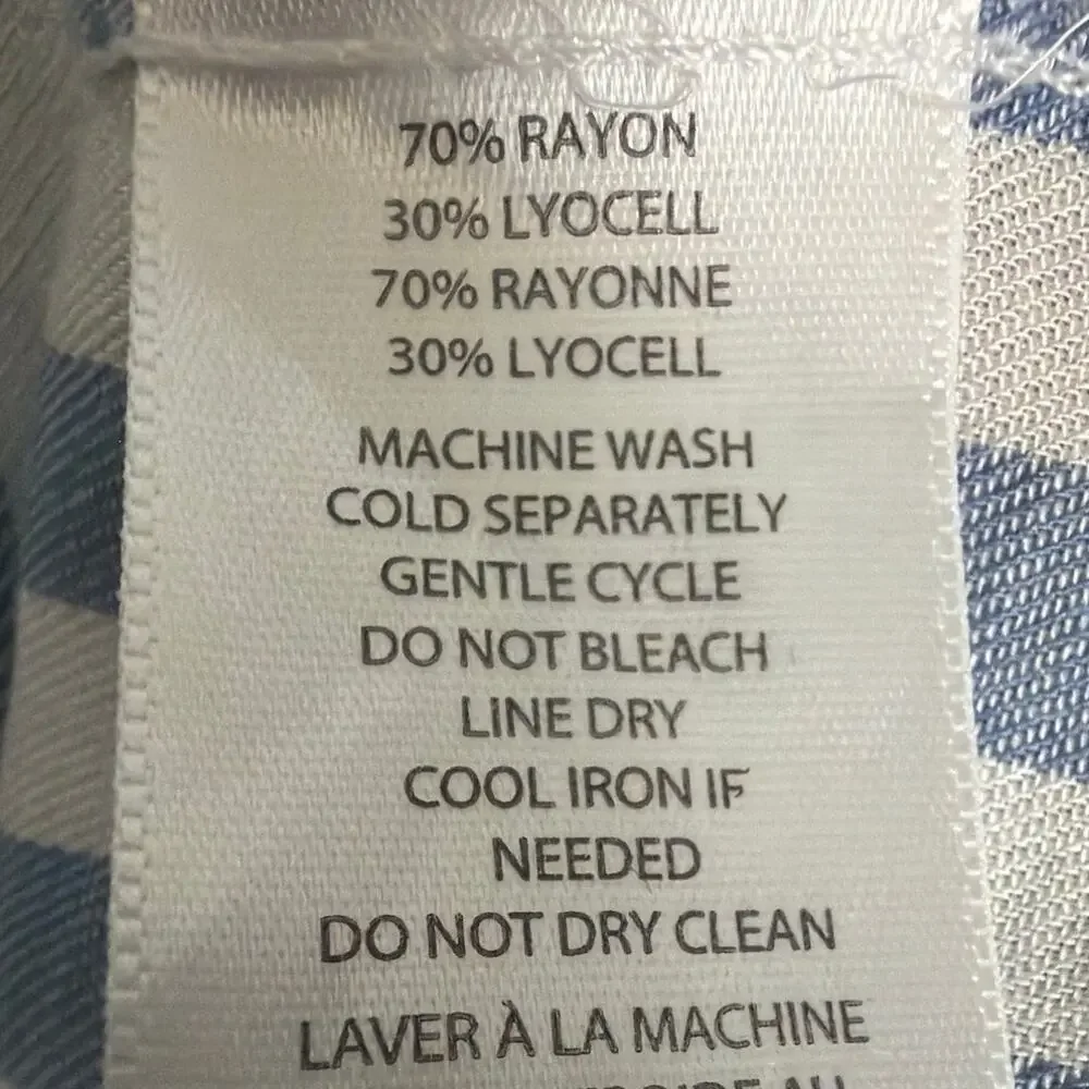 BeachLunchLounge Blue White Striped Button Front Shirt Rayon Lyocell Roll Tab S - Picture 8 of 8